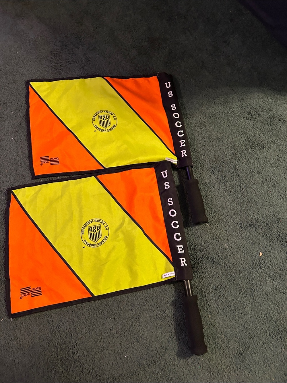 US Soccer Set of 2 Dual-Color Referee Linesman Flags - Yellow & Orange - Picture 5 of 5